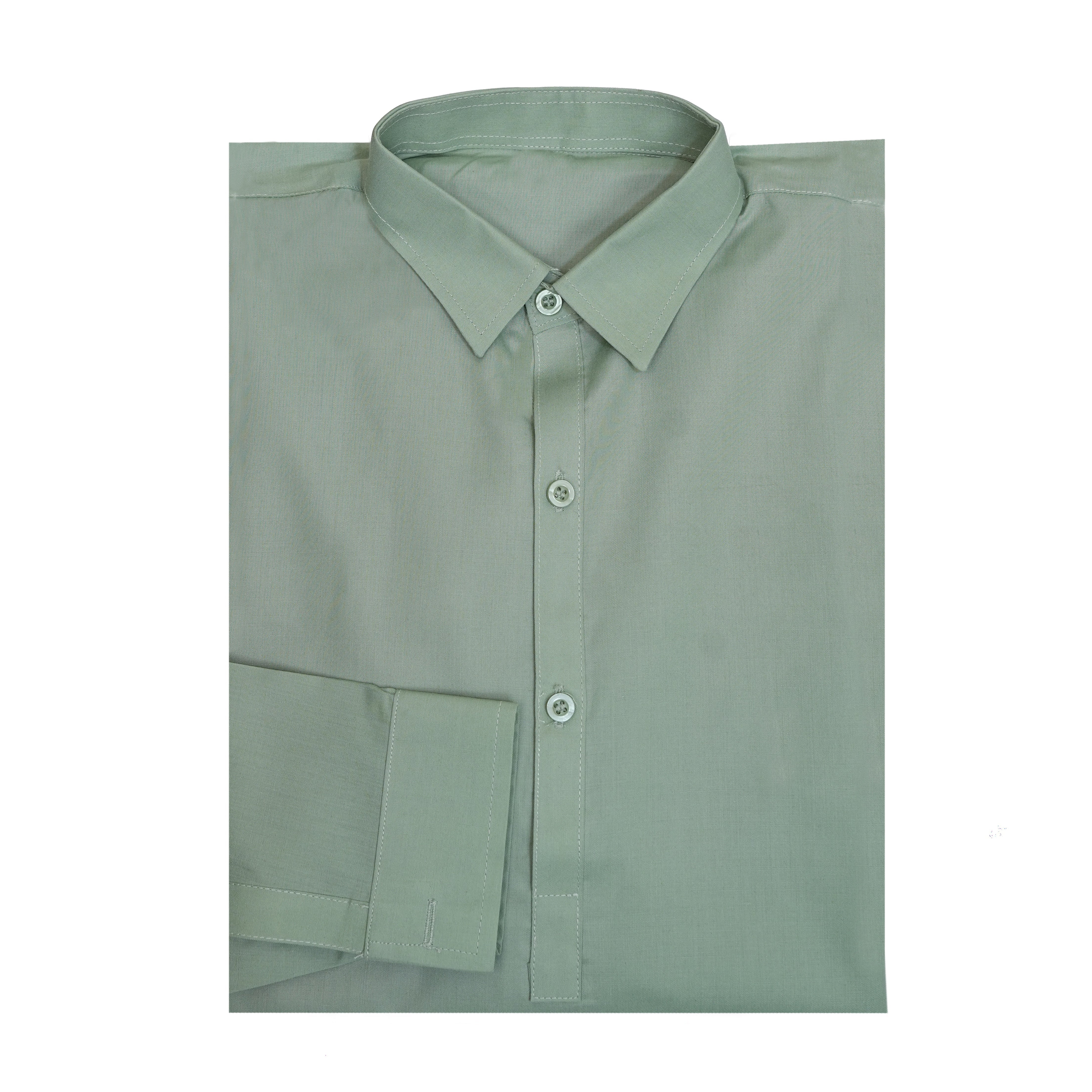 Green shirt on a white background Olive Green Everyday Cotton Kurta for Men | SHAH ROBE